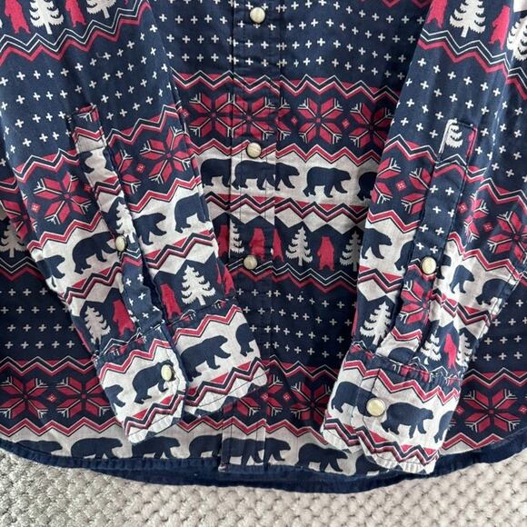 Chubbies Shirt Men L Blue Flip It Reverse It Christmas Bear Pearl Snap Button - Picture 5 of 16